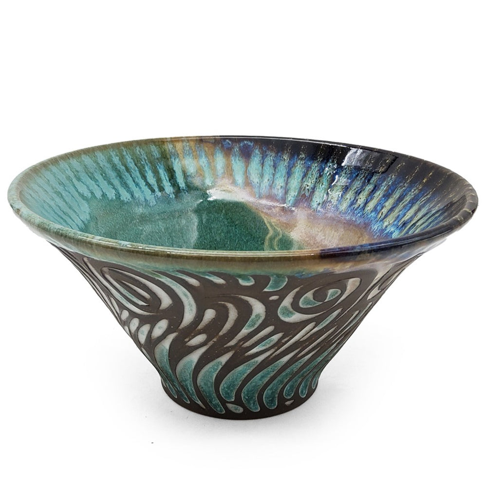 Soft Teal Carved Swirl Bowl