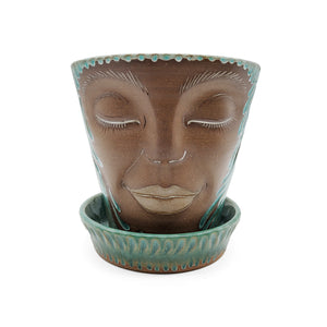 Plant Spirit Teal Carved Ceramic Planter