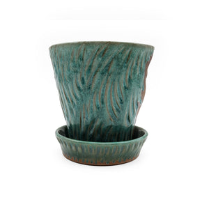 Plant Spirit Teal Carved Ceramic Planter