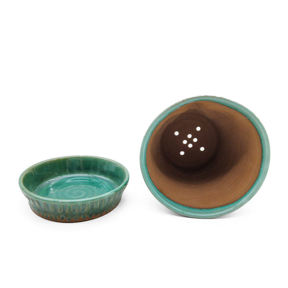 Plant Spirit Teal Carved Ceramic Planter