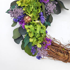 Green and Purple Dried Flower Wreath