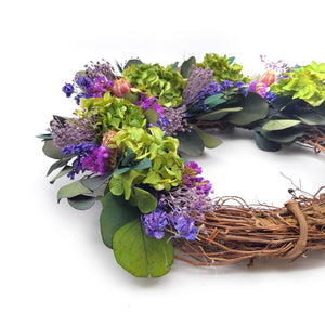 Green and Purple Dried Flower Wreath
