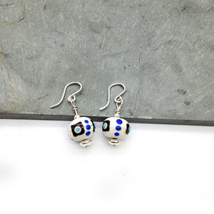 White Spotted Beaded Earrings