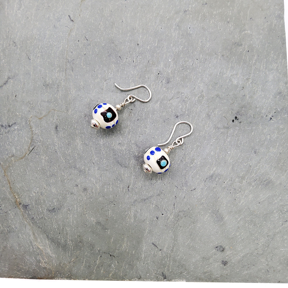 White Spotted Beaded Earrings