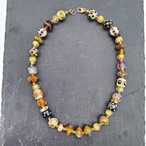 Gold Leaf and Polka Dot Beaded Necklace