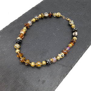 Gold Leaf and Polka Dot Beaded Necklace
