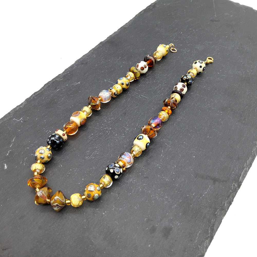 Gold Leaf and Polka Dot Beaded Necklace