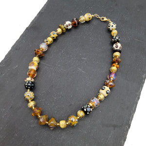 Gold Leaf and Polka Dot Beaded Necklace