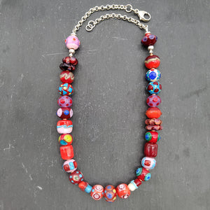Red Lampwork Beaded Necklace