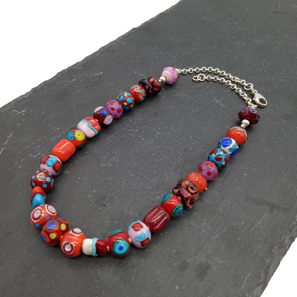 Red Lampwork Beaded Necklace