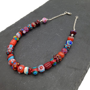 Red Lampwork Beaded Necklace