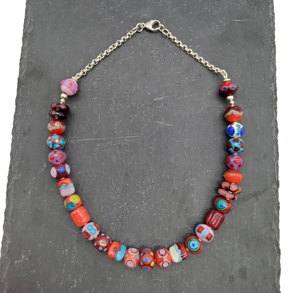 Red Lampwork Beaded Necklace