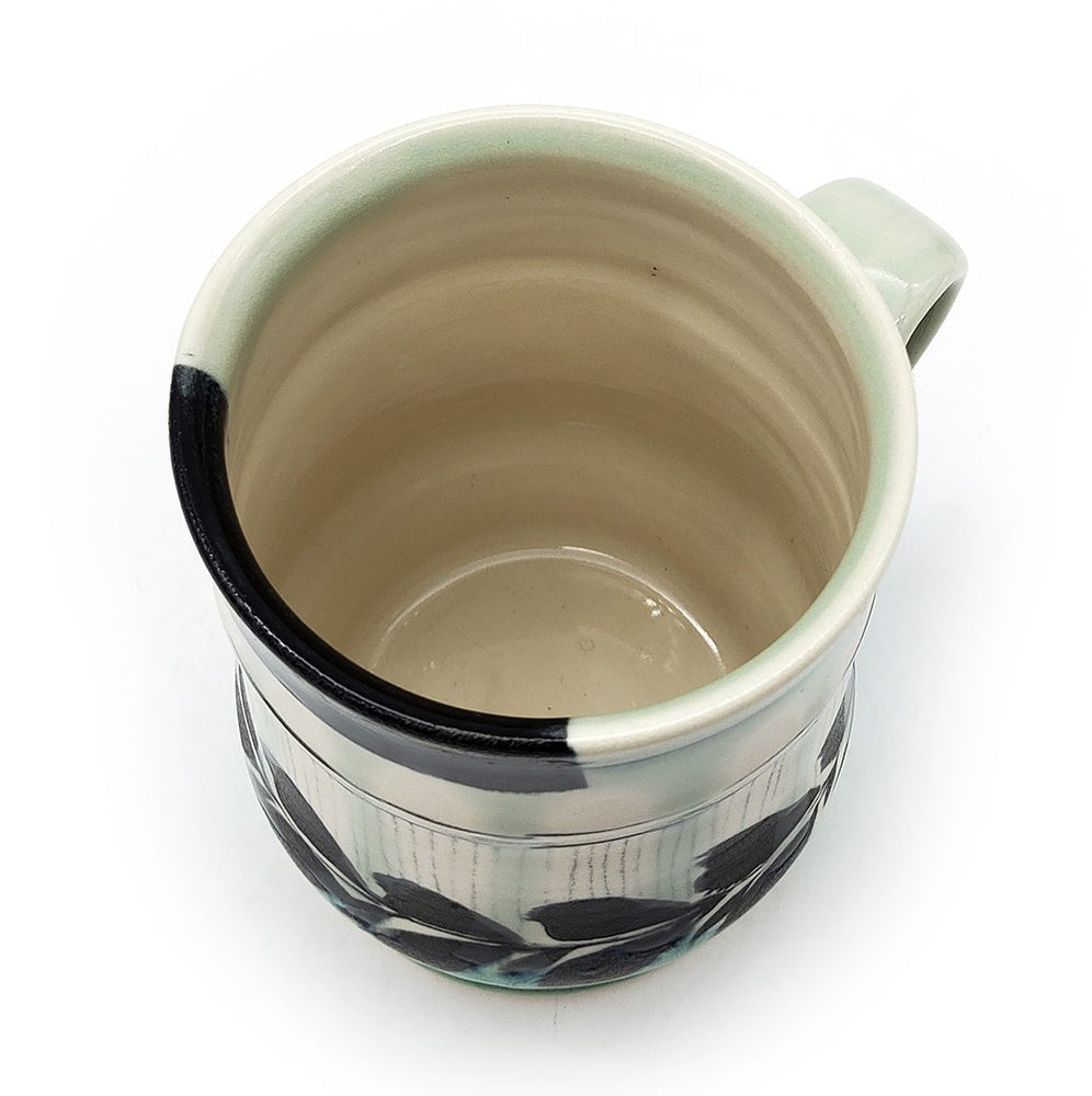 White & Teal Mug With Leaves