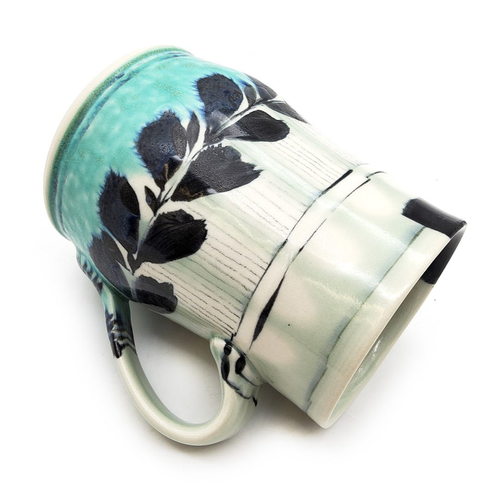White & Teal Mug With Leaves