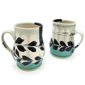 White & Teal Mug With Leaves