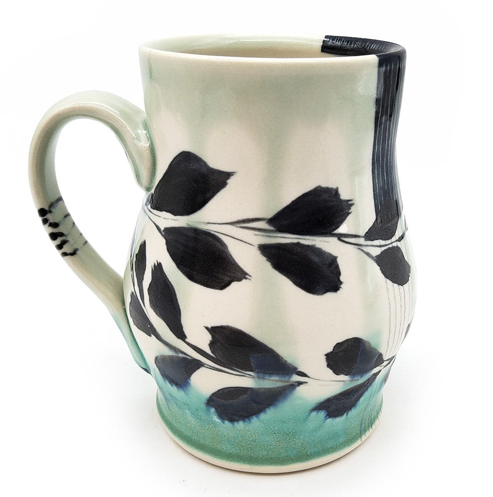White & Teal Mug With Flower