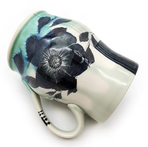 White & Teal Mug With Flower