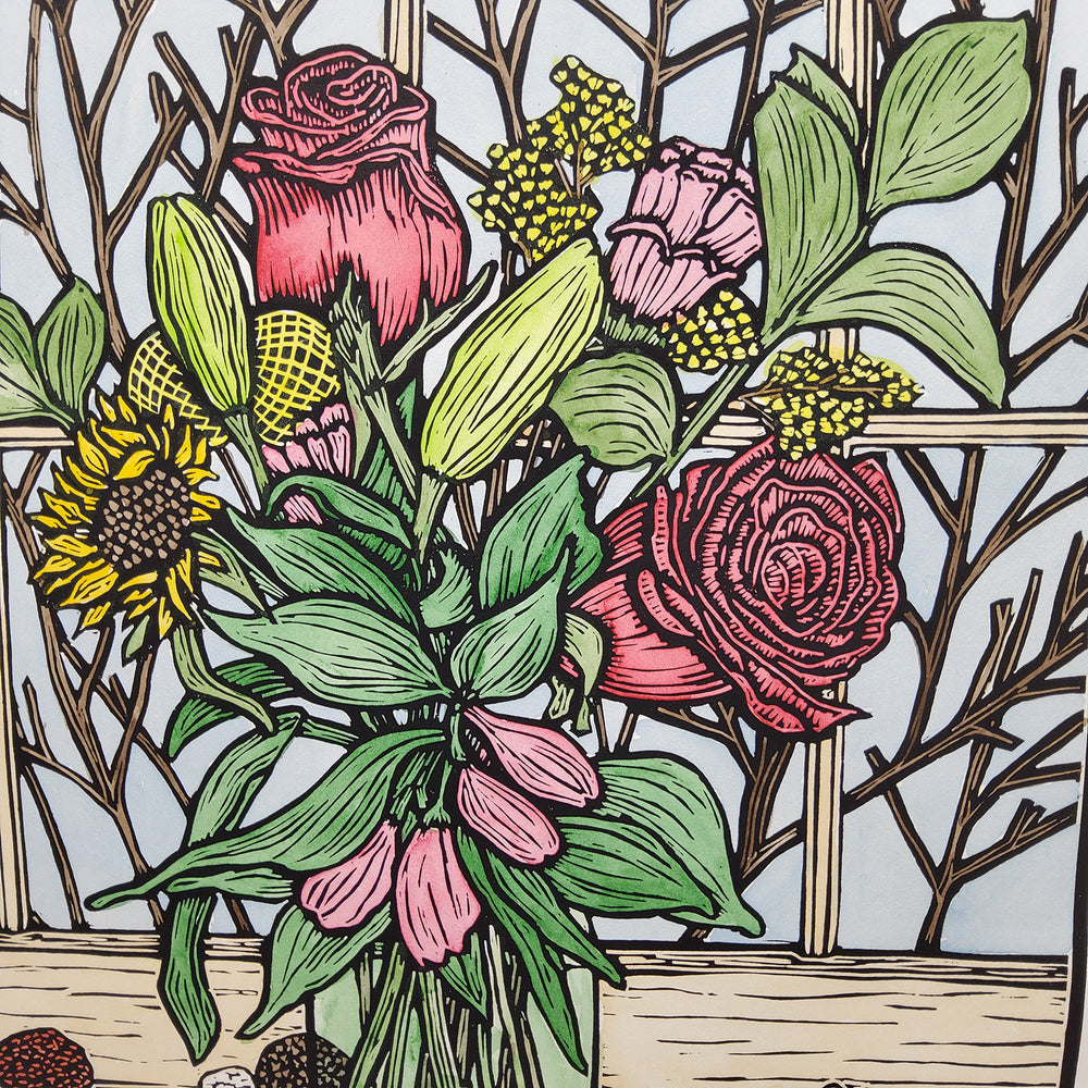 "Bouquet in Green Glass"