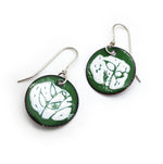 Enameled Green Circle Cut Leaf Earrings
