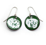 Enameled Green Circle Cut Leaf Earrings