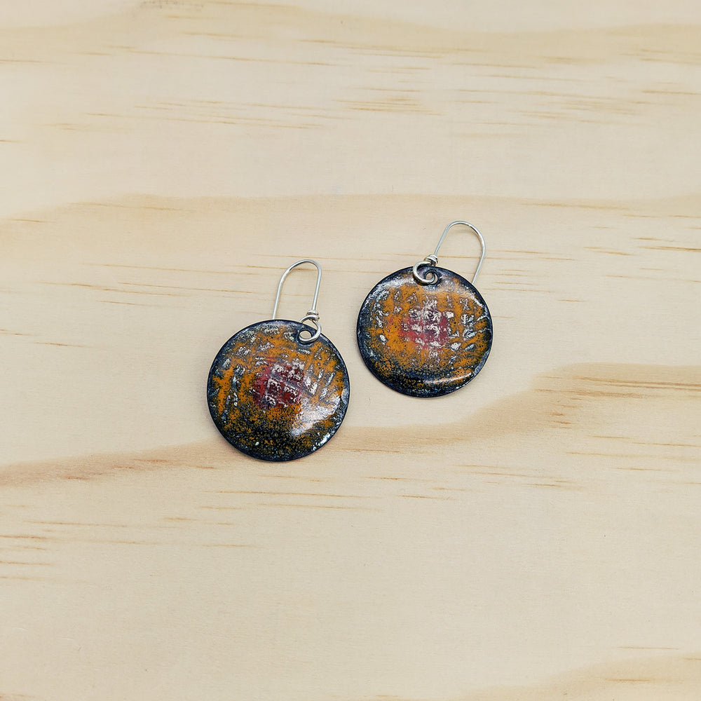 Circular Yellow Enamel Earrings