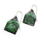 Green & Black Enamel House Earrings