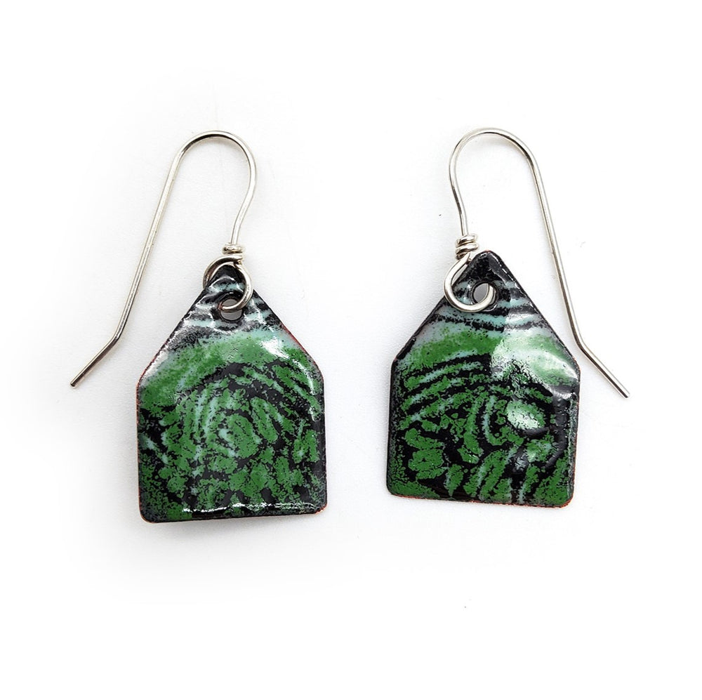 Green & Black Enamel House Earrings
