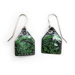 Green & Black Enamel House Earrings
