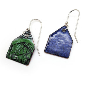 Green & Black Enamel House Earrings