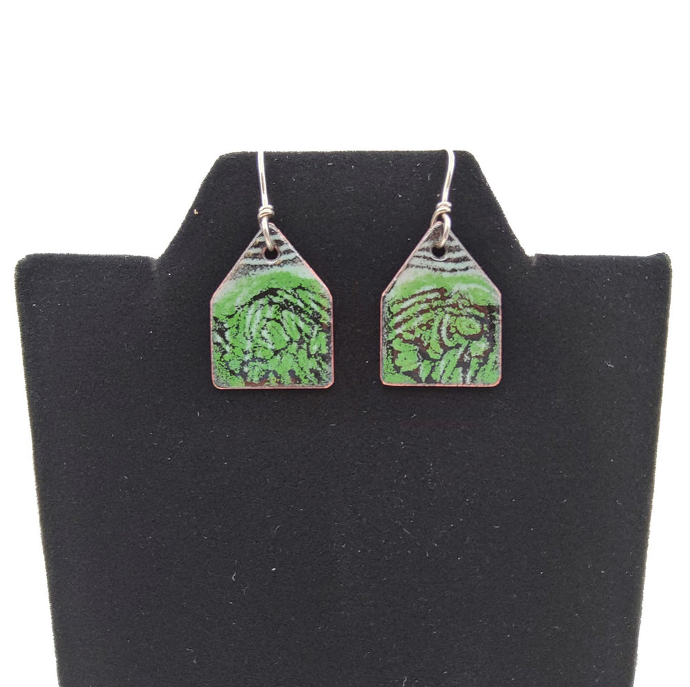 Green & Black Enamel House Earrings