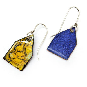 Yellow & Black Enamel House Earrings