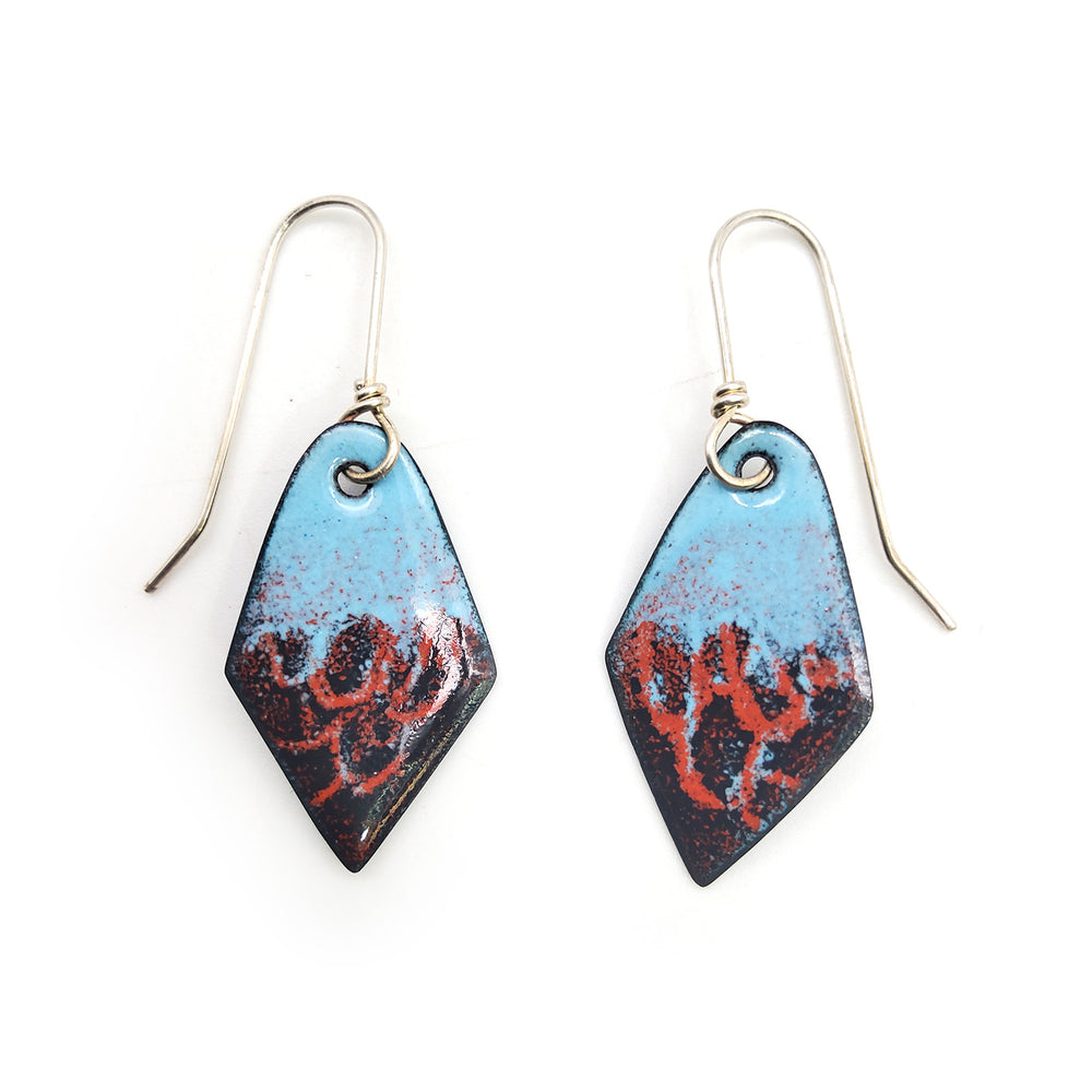 Blue and Red Enamel Diamond Earrings