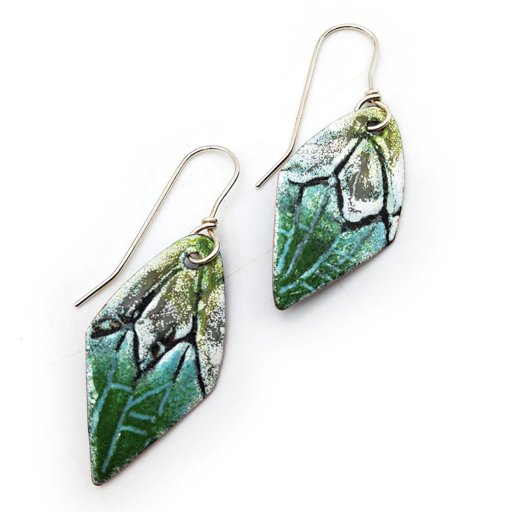 Green & White Enamel Diamond Earrings
