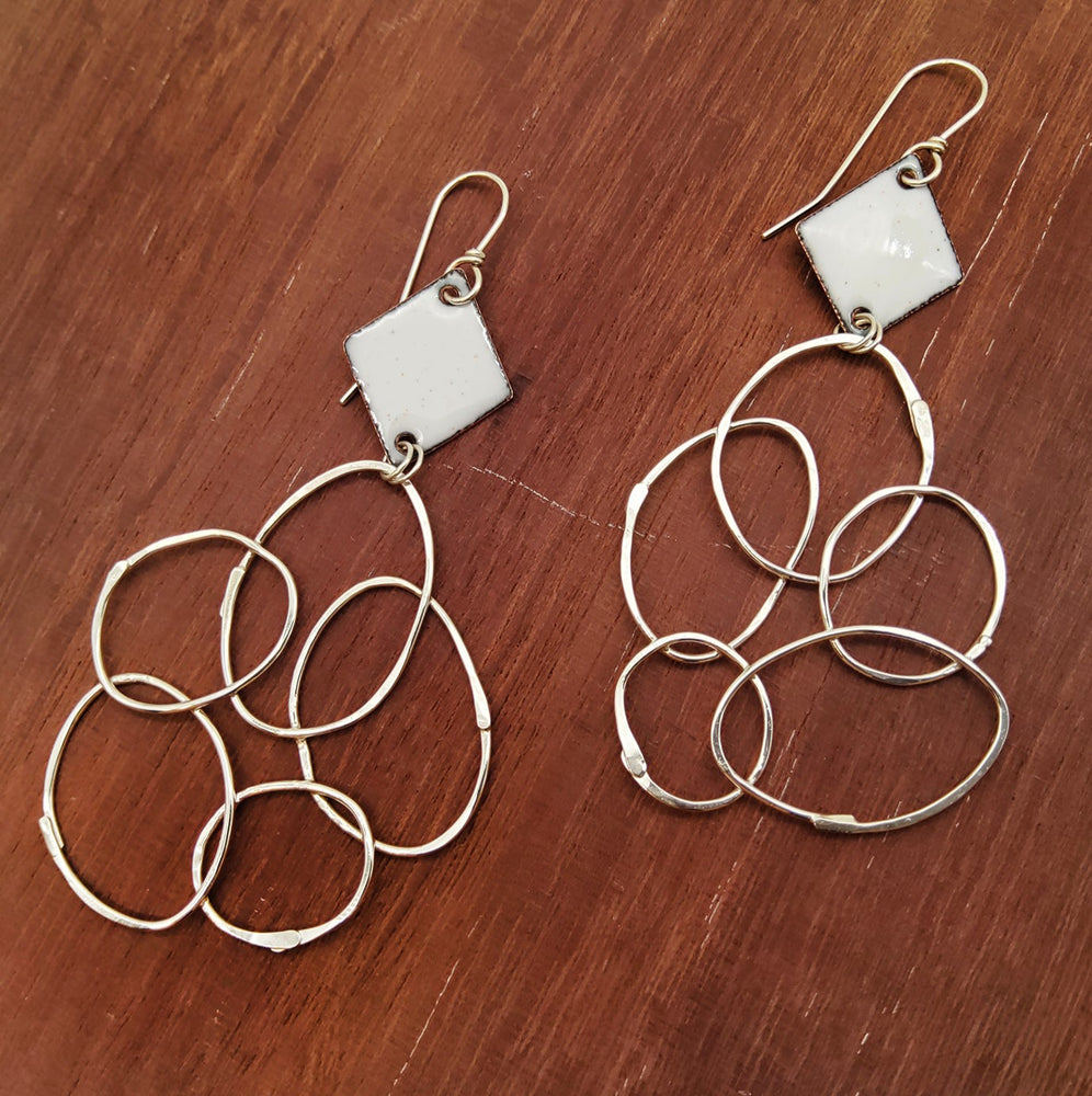 Enamel & Sterling Silver Dangle Earrings
