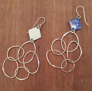 Enamel & Sterling Silver Dangle Earrings