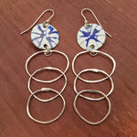 Enamel & Silver Loop Dangle Earrings