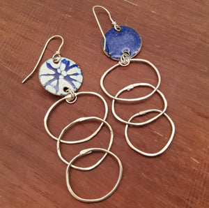 Enamel & Silver Loop Dangle Earrings