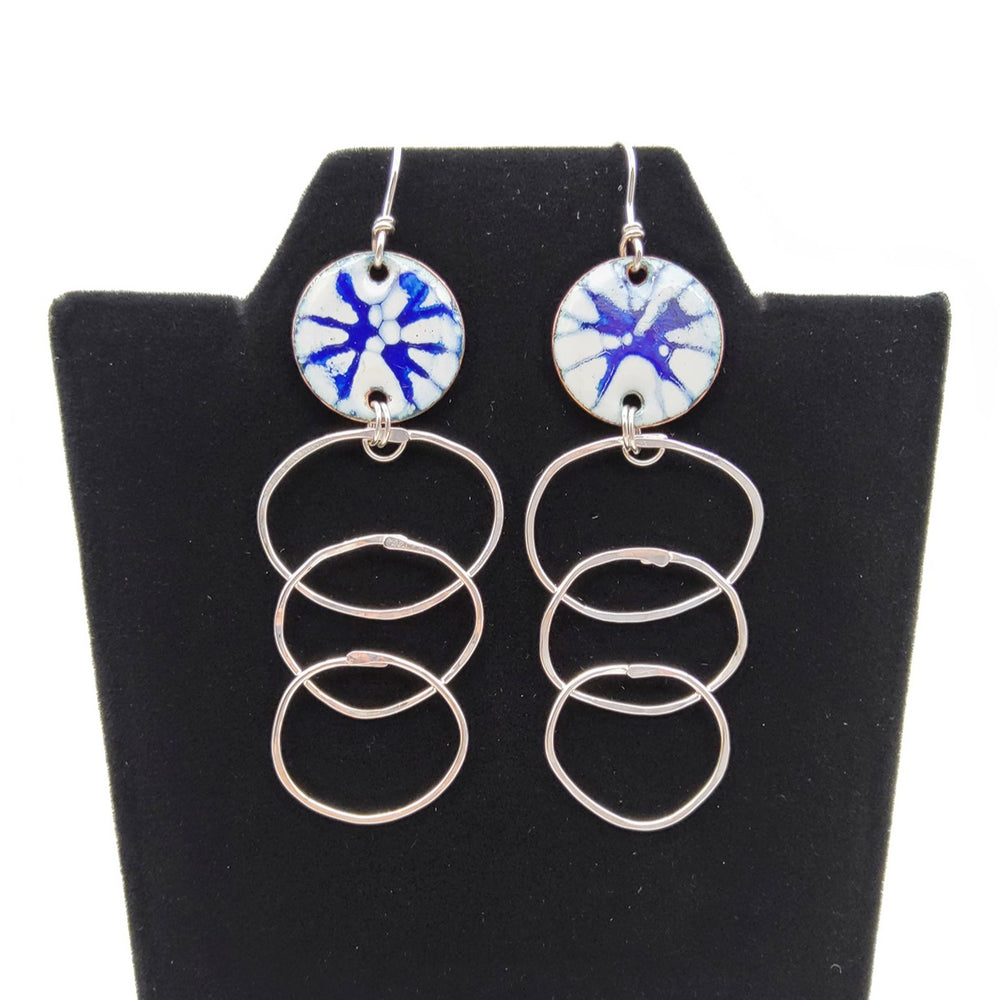 Enamel & Silver Loop Dangle Earrings