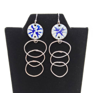 Enamel & Silver Loop Dangle Earrings