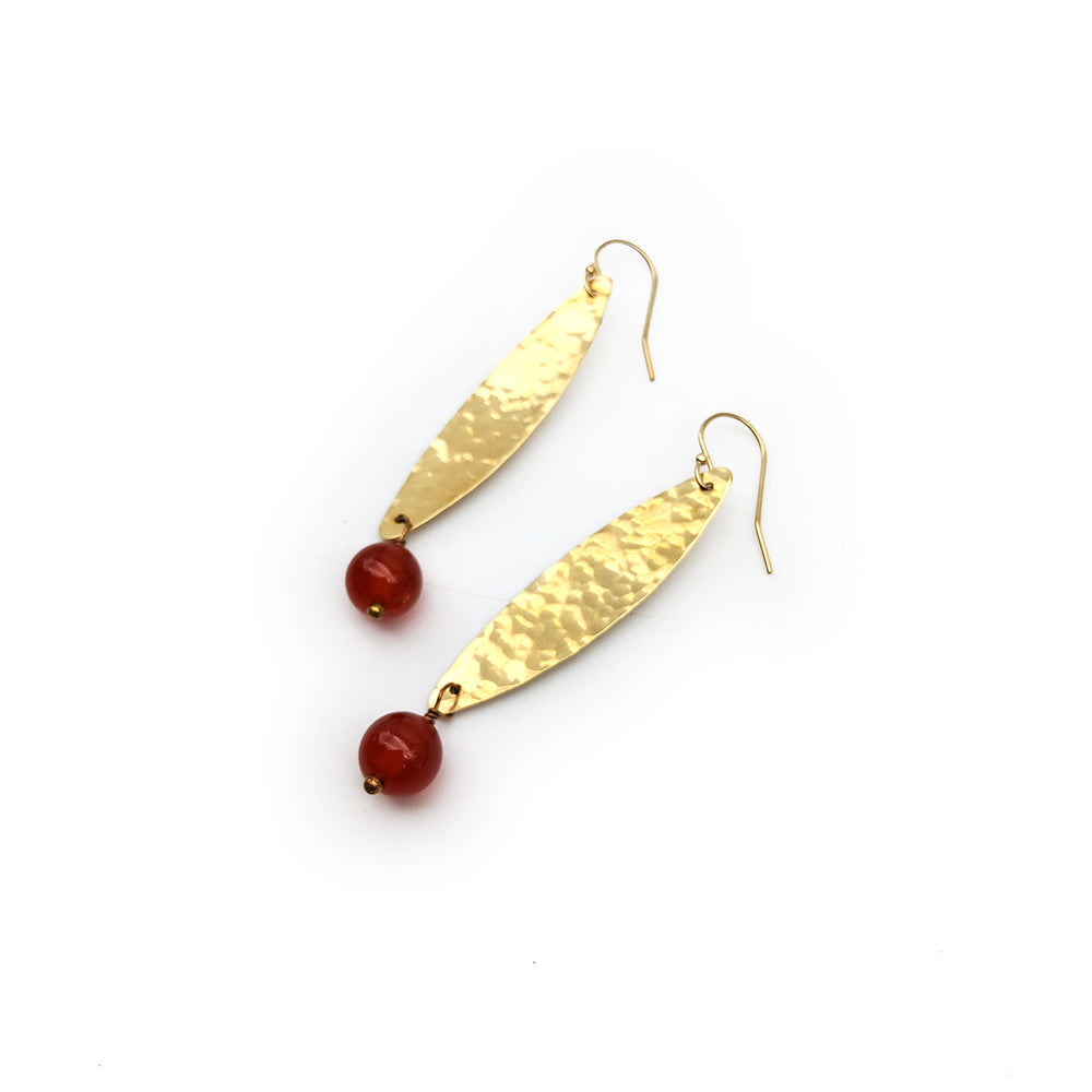 Carnelian Long Oval Brass Earrings