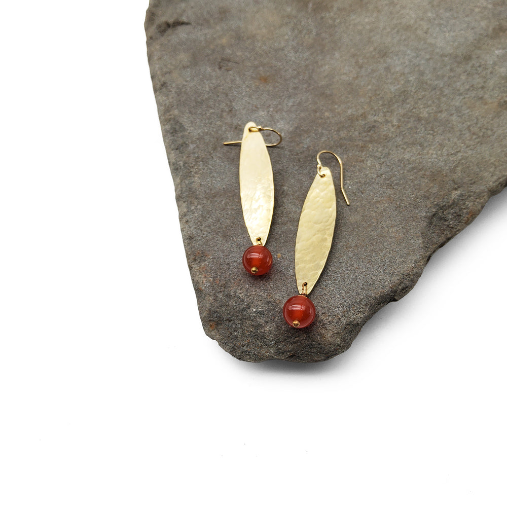 Carnelian Long Oval Brass Earrings