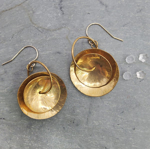Curved Brass Disc Dangle Earrings