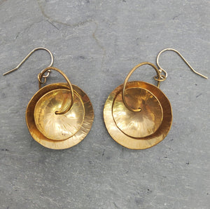 Curved Brass Disc Dangle Earrings