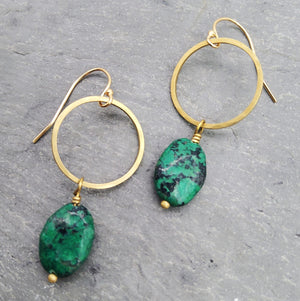 Brass Ring and Green Turquoise Earrings