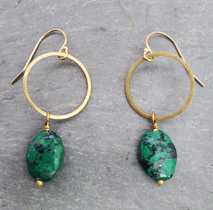 Brass Ring and Green Turquoise Earrings