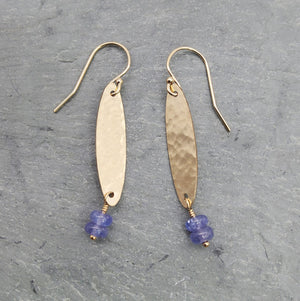 Tanzanite and Hammered Gold Earrings