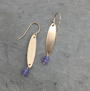 Tanzanite and Hammered Gold Earrings