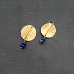 Lapis and Folded Brass Disc Earrings