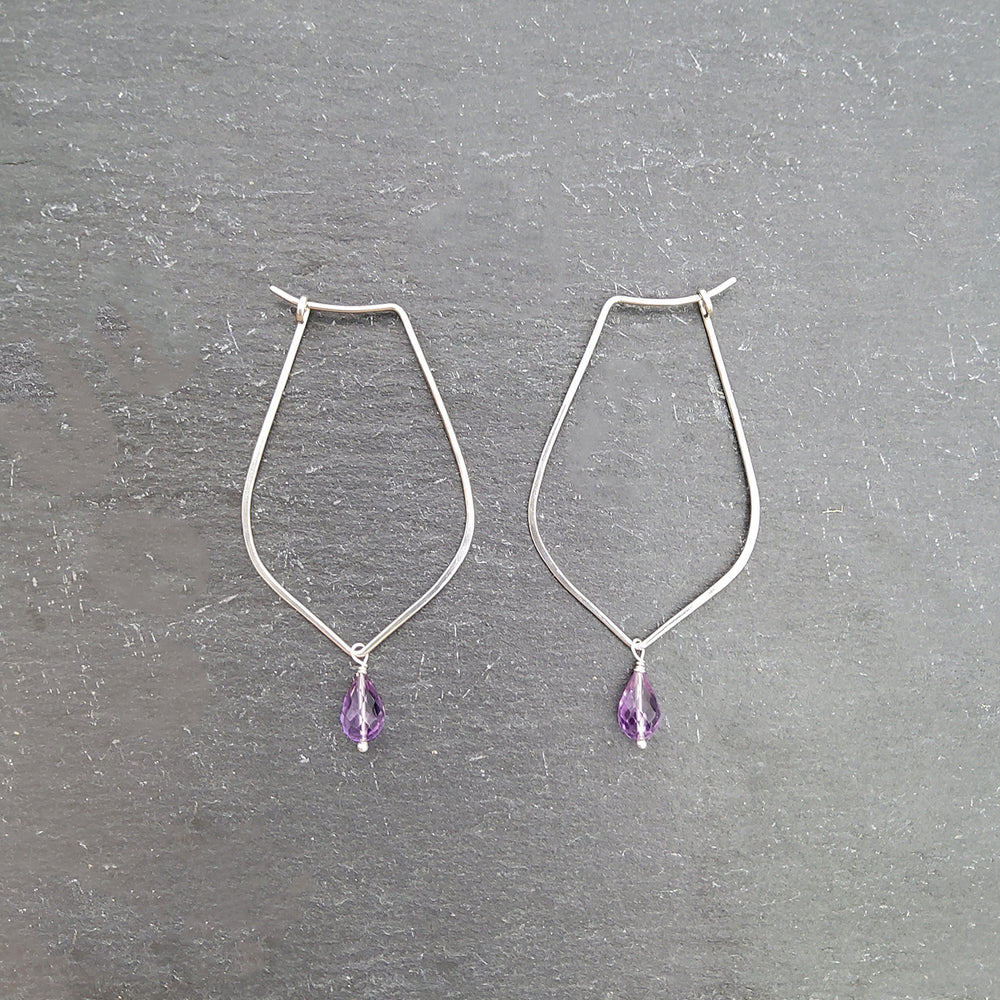 Silver and Amethyst Hoop Earrings