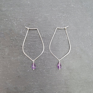 Silver and Amethyst Hoop Earrings
